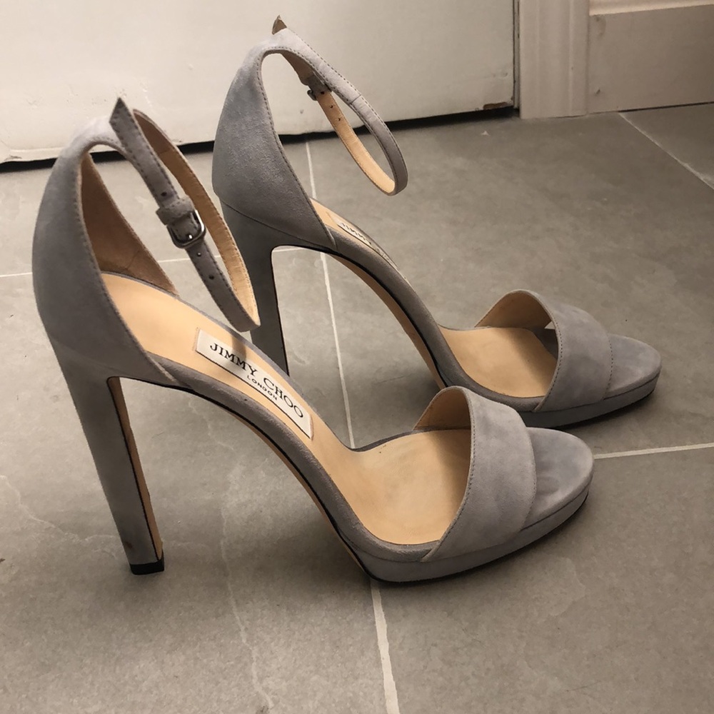 Jimmy Choo light blue suede high heel strappy sandal